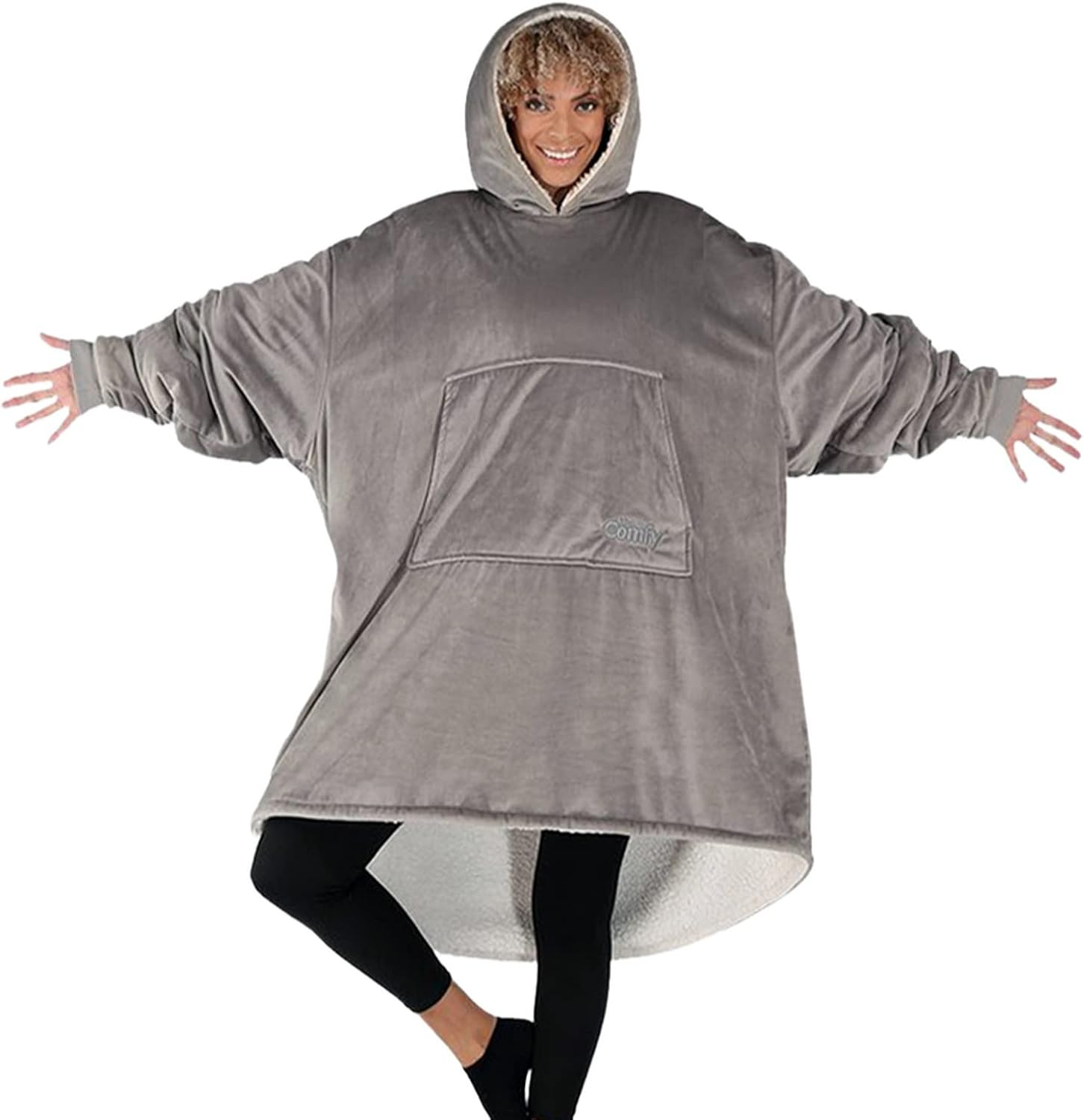 THE COMFY Original Oversized Microfiber & Sherpa Wearable Blanket, Seen On Shark Tank, One Size Fits All, Unisex, Gray