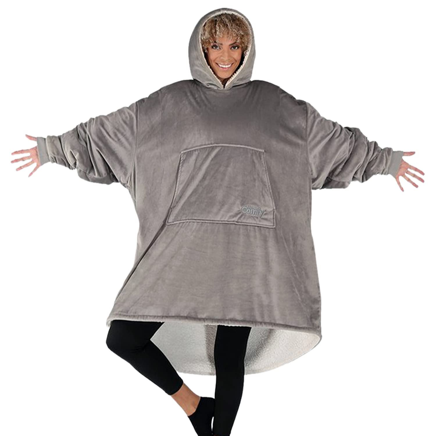 THE COMFY Original Oversized Microfiber & Sherpa Wearable Blanket, Seen On Shark Tank, One Size Fits All, Unisex, Gray