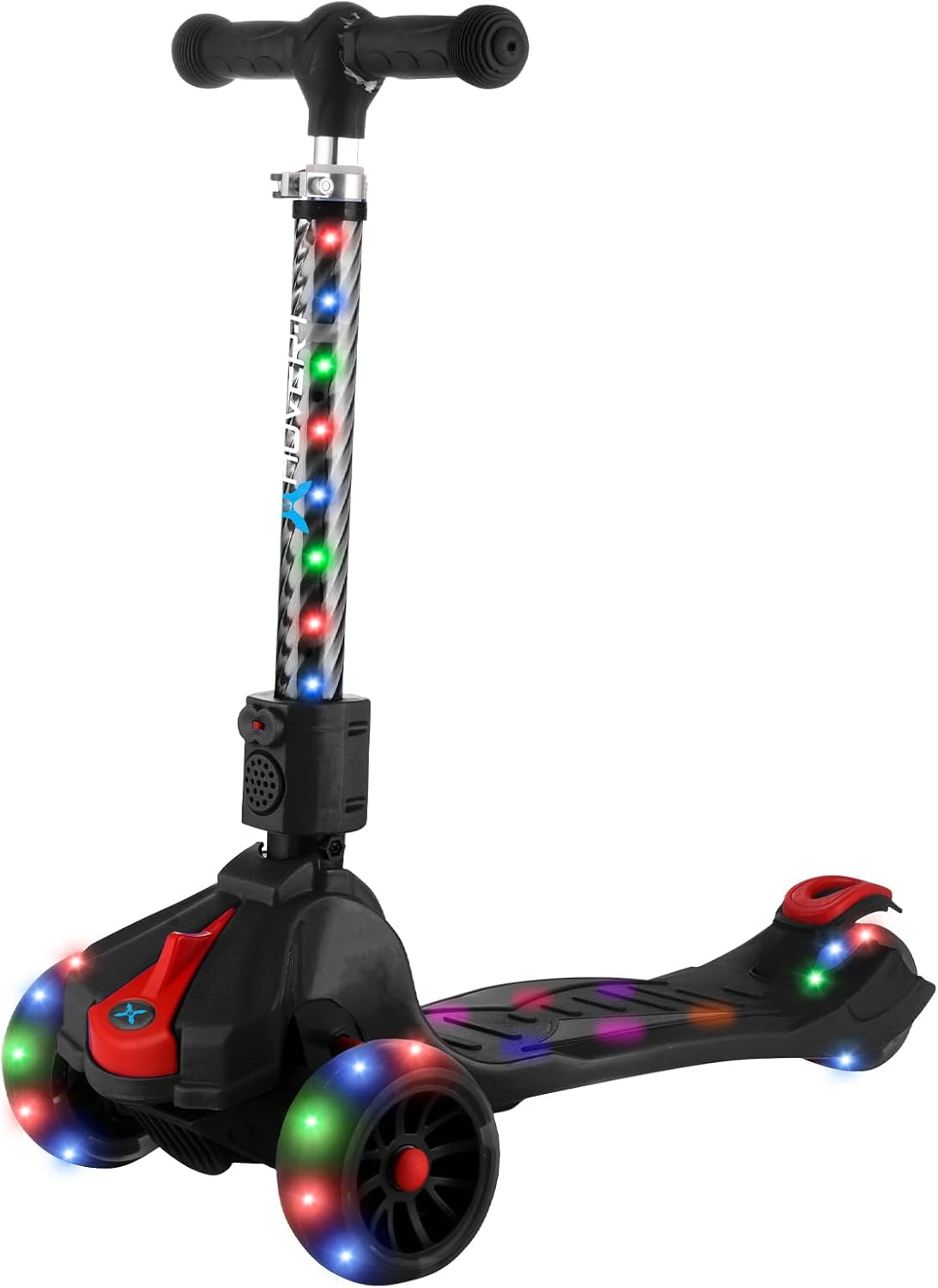 Hover-1 KidsGear Ziggy Folding Kick Scooter, Black, LED Lights, Safe For Kids, 3 Wheels
