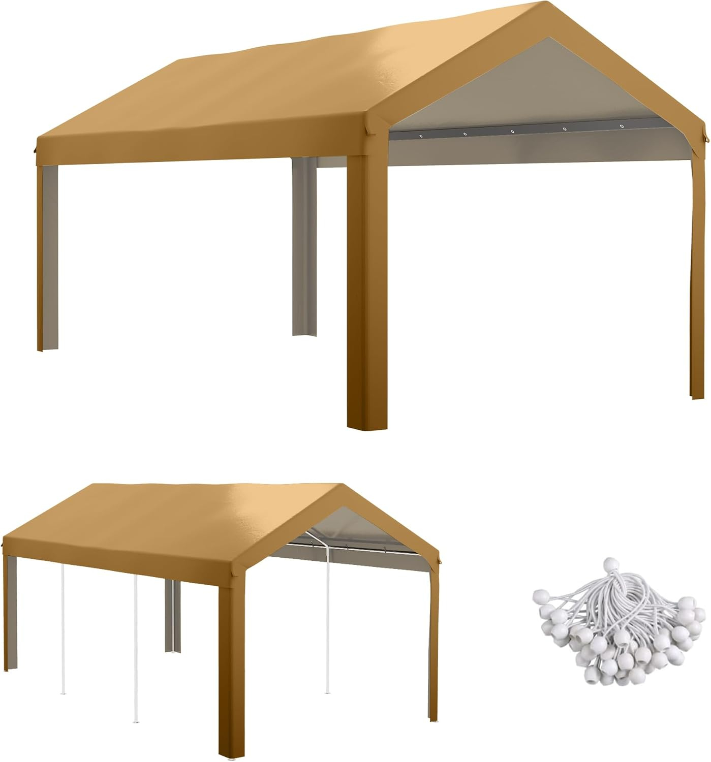 Outsunny 10' x 20' Carport Replacement Top Canopy Cover, UV and Water Resistant Portable Garage Shelter Cover with Ball Bungee Cords, Beige, Only Cover