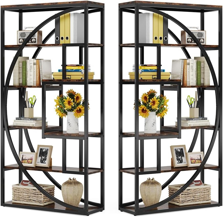 Tribesigns Bookshelf, Industrial 5-Tier Etagere Bookcase, 70.8 inch Tall Bookshelf with 8 Open Storage Shelf, Book Shelf Display Tack Shelving Unit for Home Office Living Room, Rustic Brown