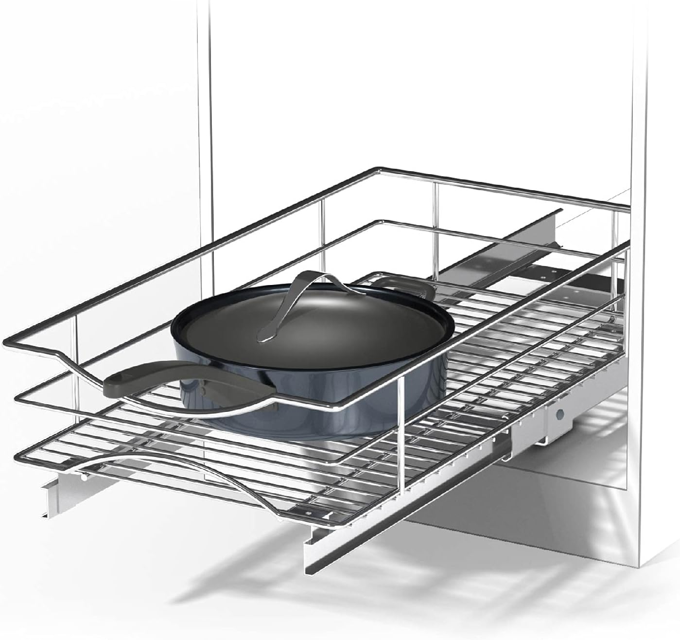 Home Zone Living 1 Shelf 14" Length x 21" Width Kitchen Pull Out Cabinet Organizer, Silver