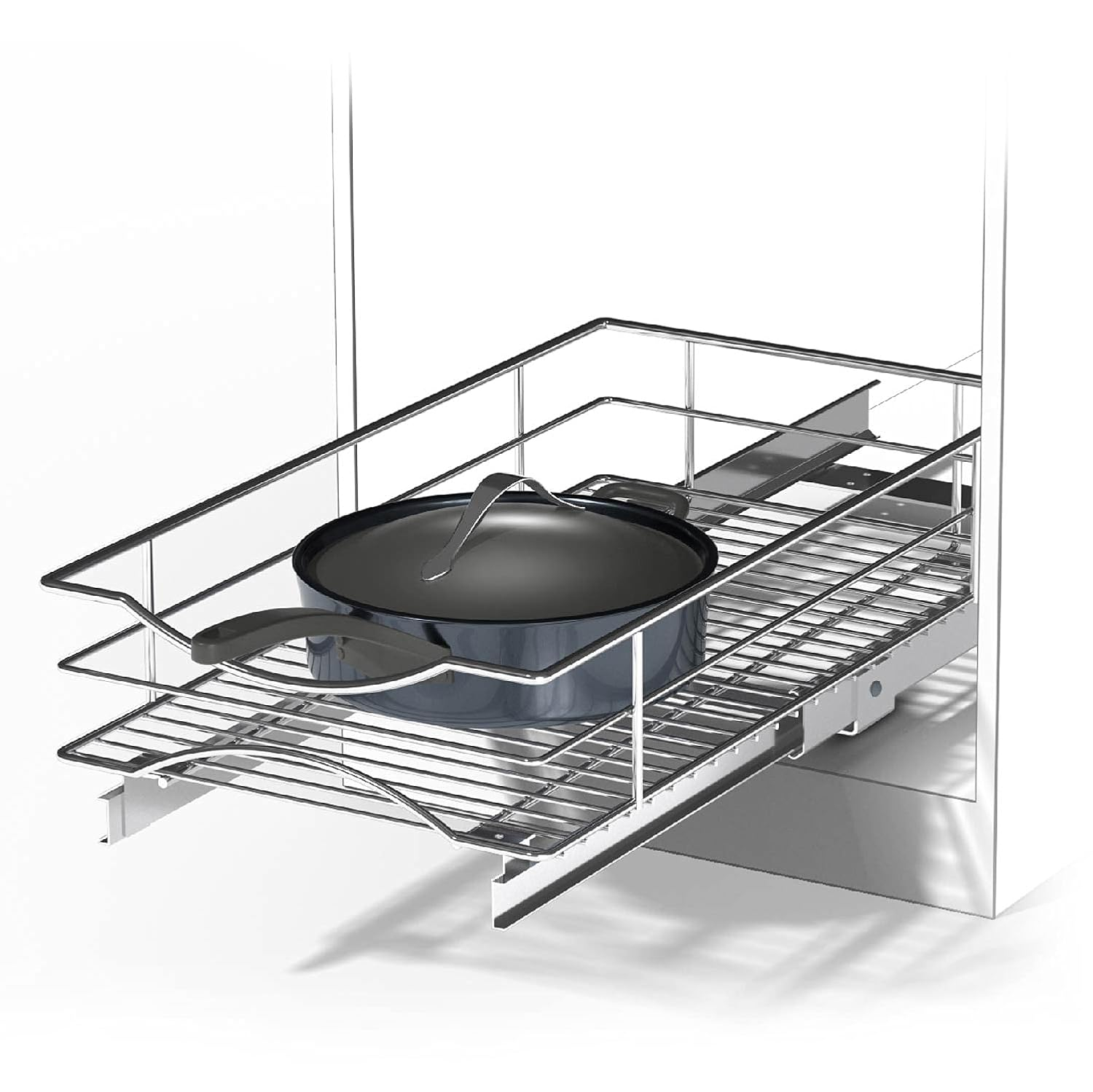 Home Zone Living 1 Shelf 14" Length x 21" Width Kitchen Pull Out Cabinet Organizer, Silver