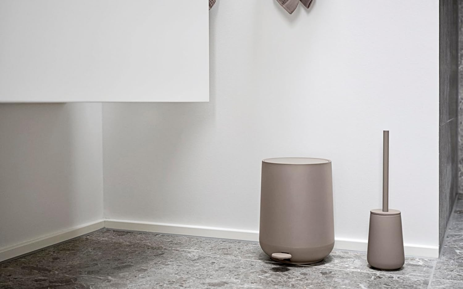 Taupe 3-Liter Plastic Pedal Waste Bin for Bathrooms