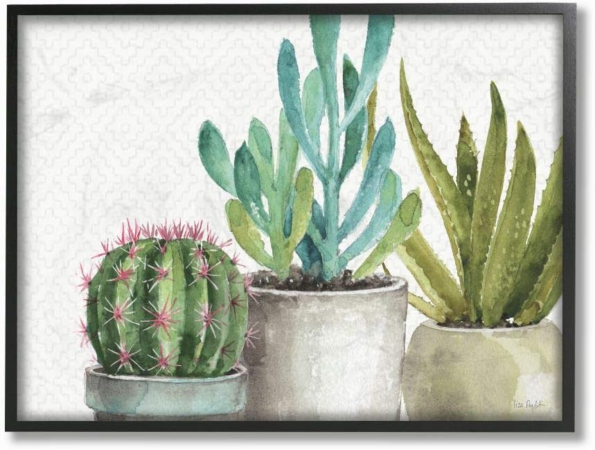 Stupell Industries Modern Succulents Pattern Green Grey Watercolor Painting Framed Giclee Texturized Art by Lisa Audit