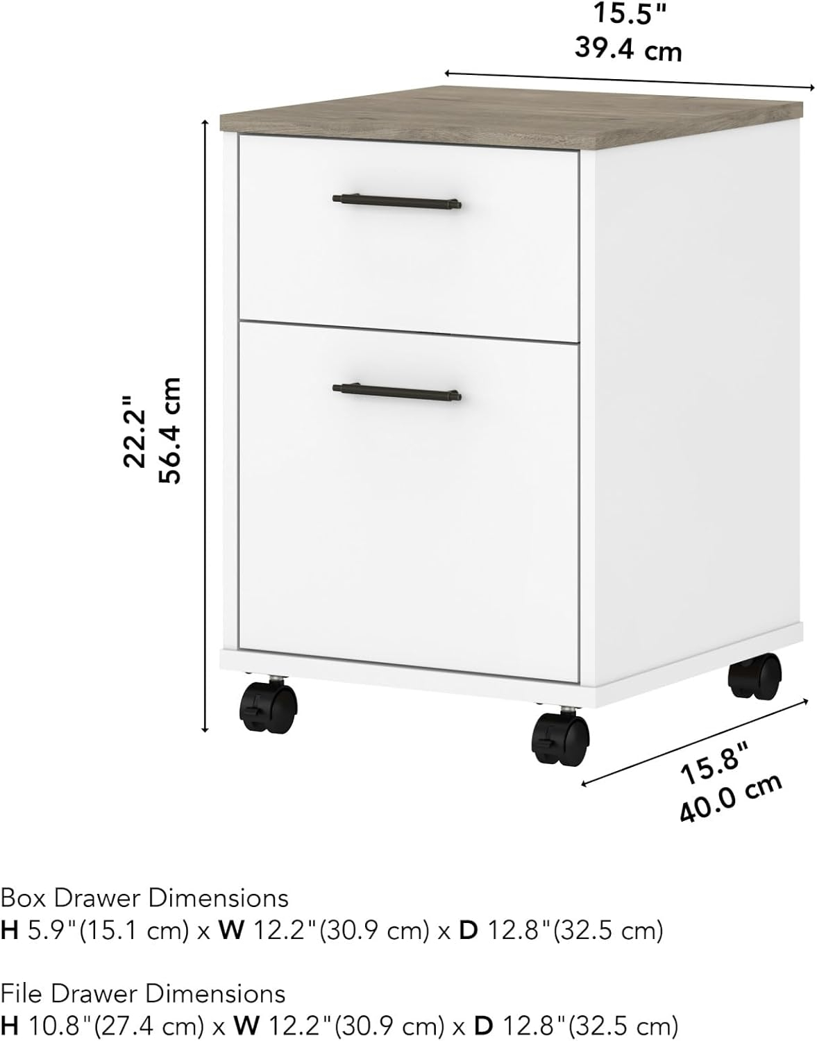 Bush Furniture Key West Mobile File Cabinet, 2 Drawer, Pure White & Shiplap Gray
