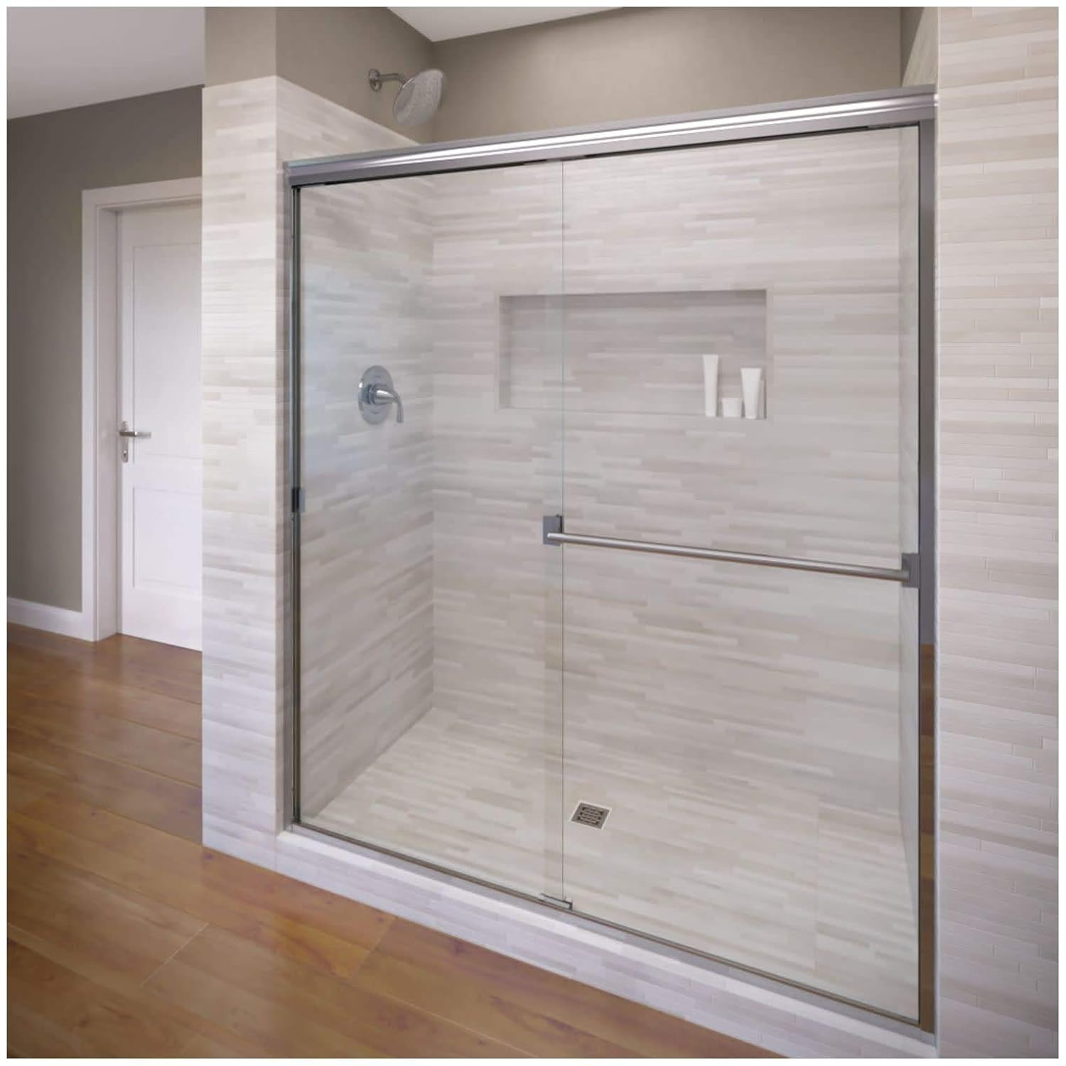 Classic Chrome Semi-Frameless Sliding Shower Door with Clear Glass