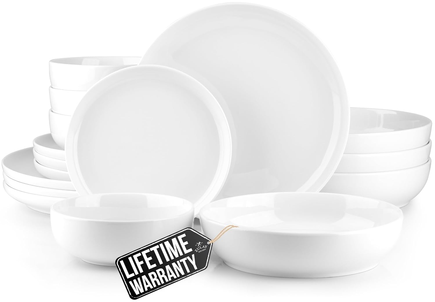 Zulay Kitchen Nova Porcelain Dinnerware Set, Service For 4 - Chip & Scratch Resistant White Plates And Bowls Sets - Microwave & Dishwasher Safe - White