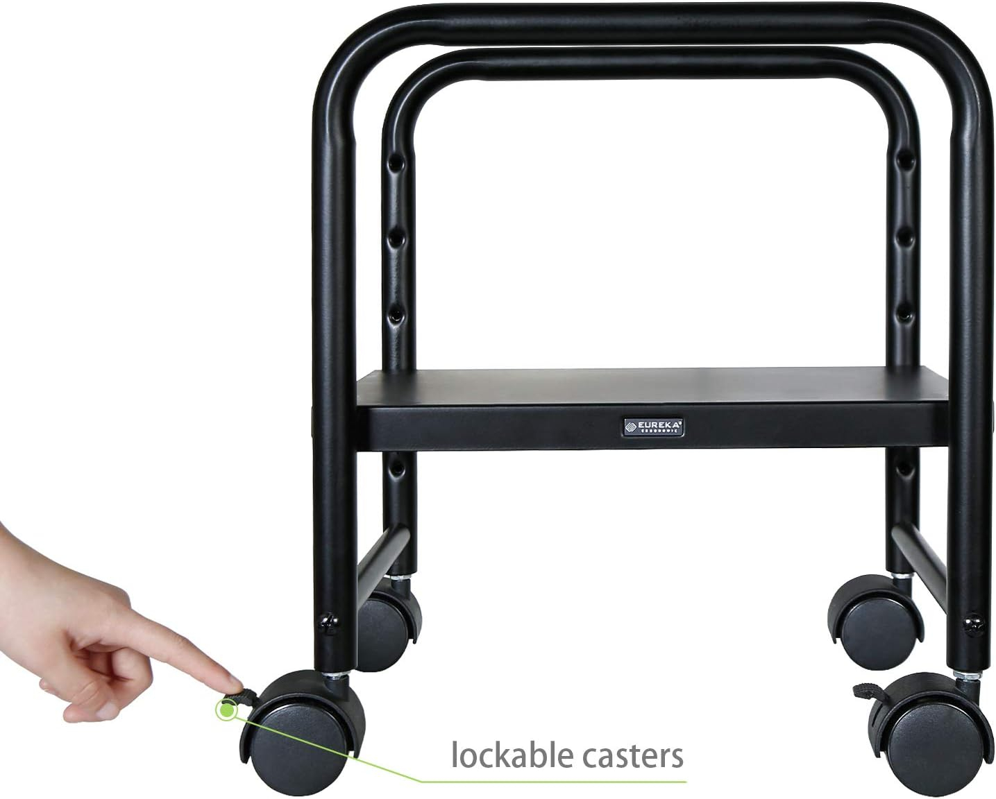 EUREKA ERGONOMIC Computer Cart Height Adjustable Mobile Cart CPU Stand Steel Rolling Stand Cart Hold Productser Locking Wheels for Home Desk Office Desk Black