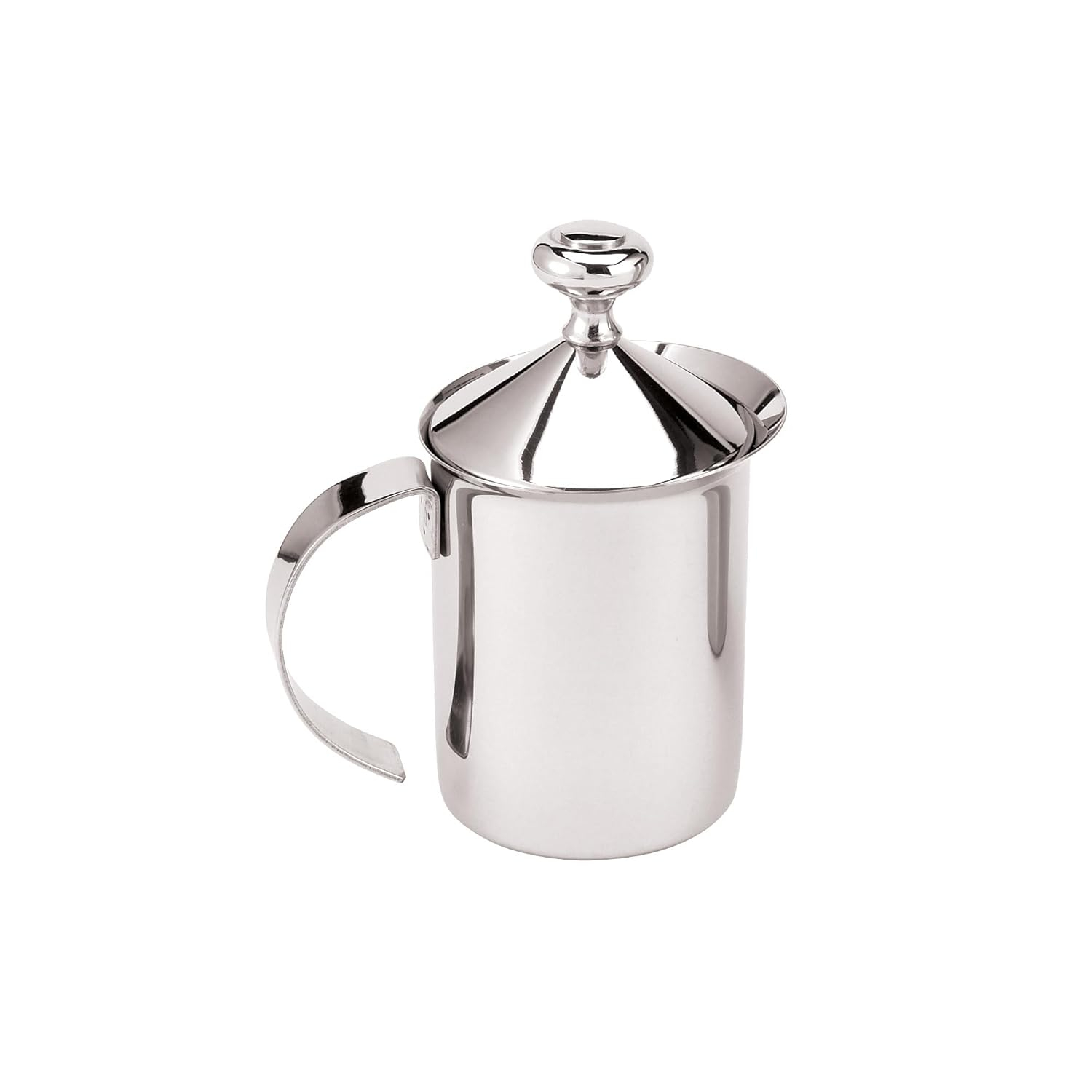 Fino Milk Creamer Frother Cappuccino Foam Pitcher with Handle and Lid, 18/8 Stainless Steel, 14-Ounce Capacity
