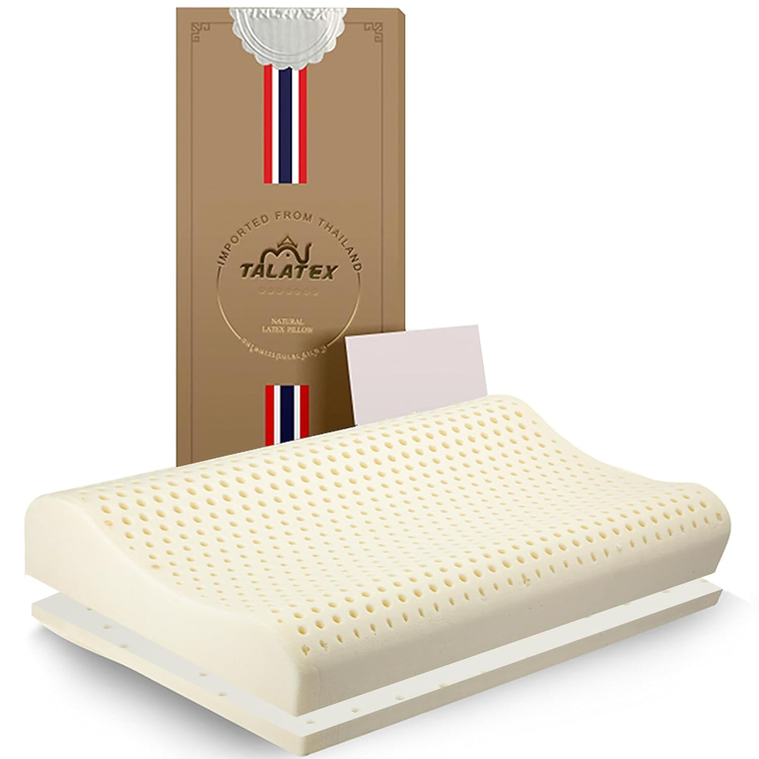 TALATEX 100% Natural Premium Latex Pillow, Adjustable Orthordic Ergonomic Dunlop Pillow Helps Relieve Pressure, Neck and Shoulder Pain, Perfect Package Best Gift