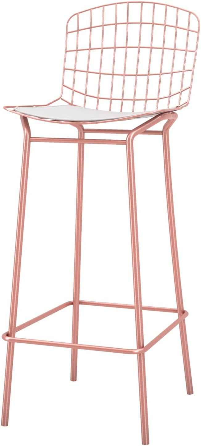 Madeline 41.73" Barstool with Seat Cushion in Rose Pink Gold and White