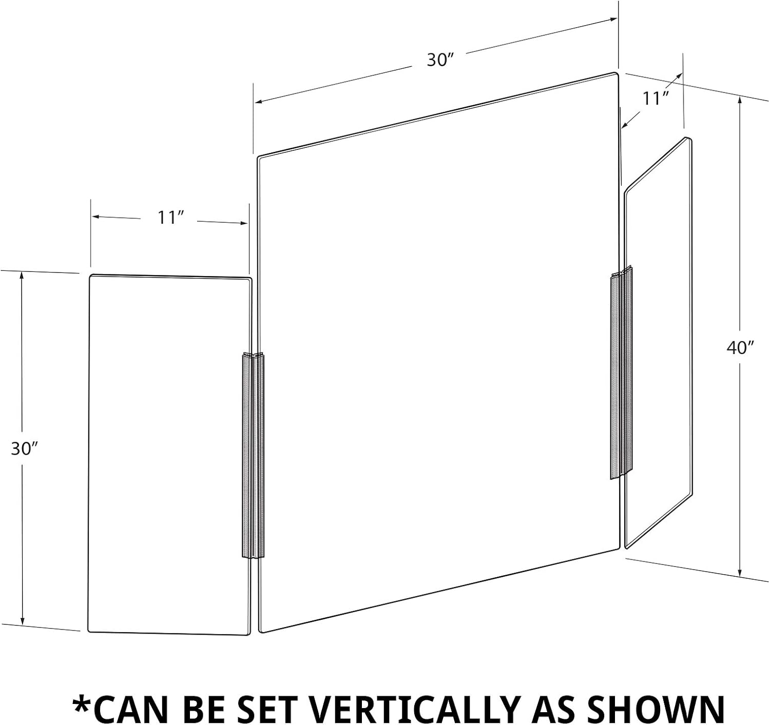 Azar Displays 176196-100 X-Large 62" wide x 30" high Clear Acrylic Tri Fold PLEXIGLASS Protective Shield, Sneeze Guard, Personal Barrier, adjustable heights for pass through on the bottom