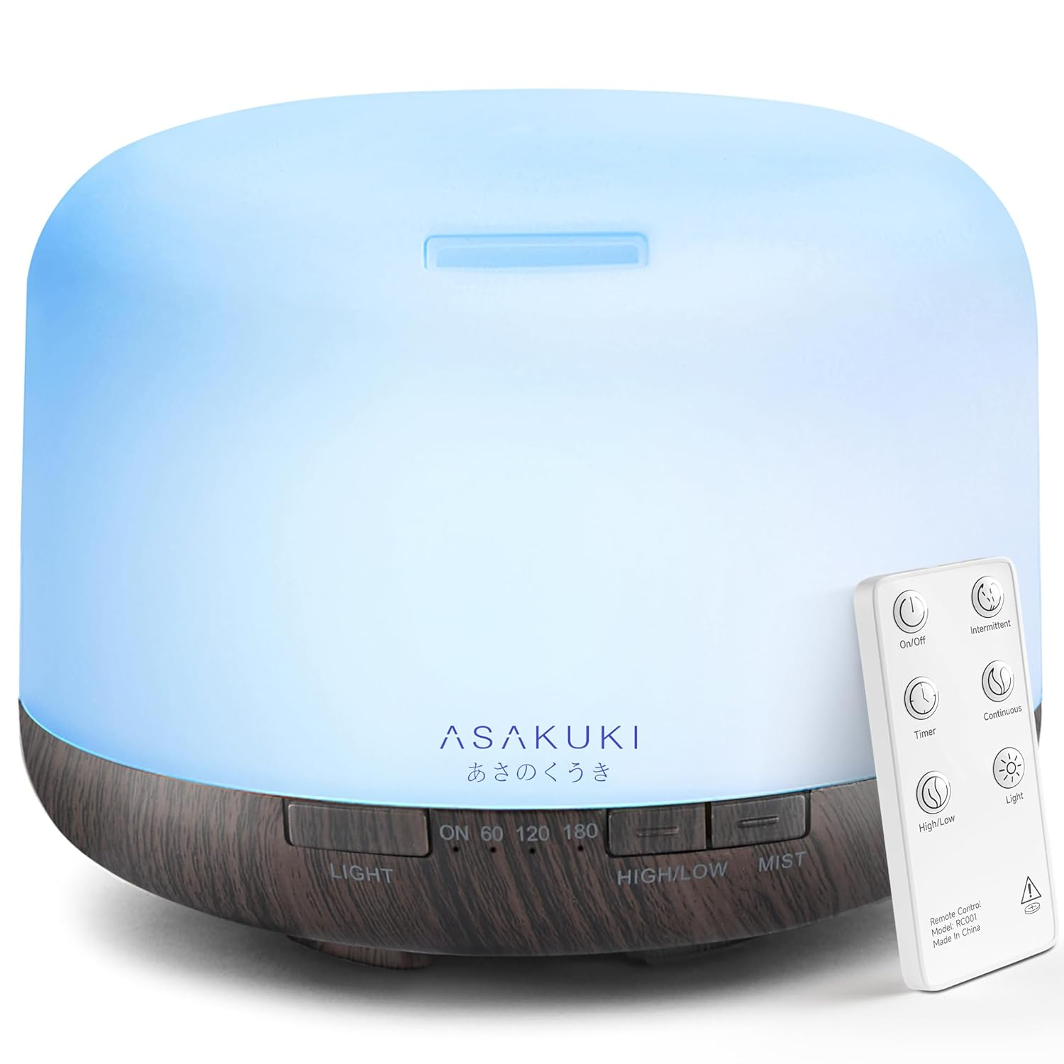 ASAKUKI 500mL Premium Essential Oil Diffuser, with 7 LED Light Colors & Auto-Switch