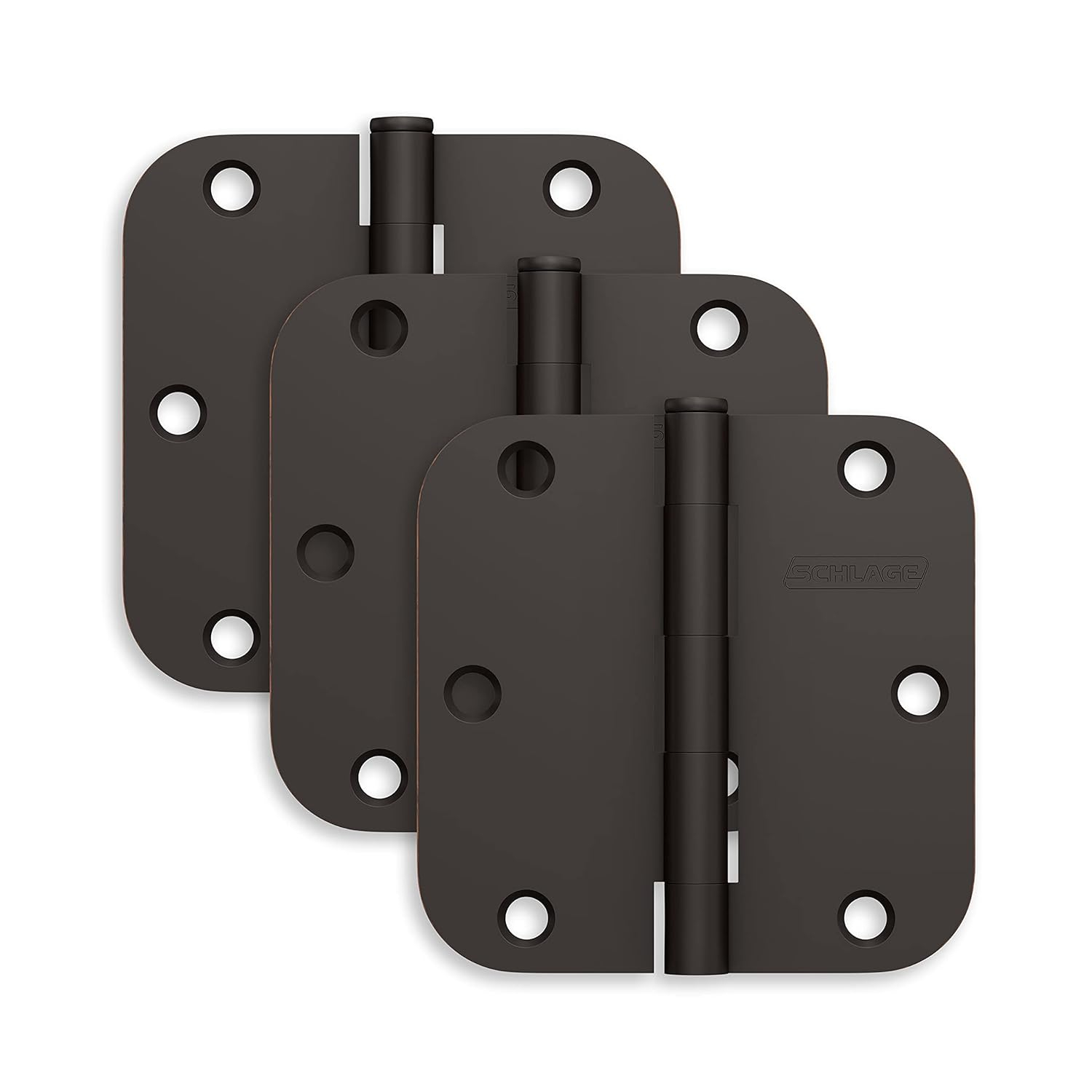 Aged Bronze 3.5" Steel Door Hinges with 5/8" Radius (3-Pack)