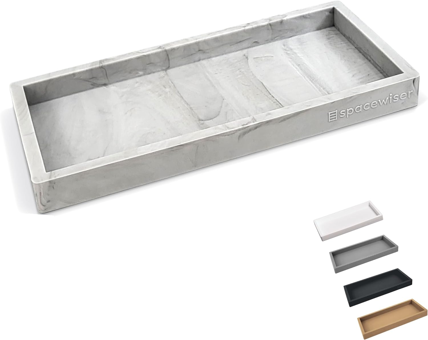 Spacewiser Countertop Vanity Tray Marble Silicone Bath Accessories Set, Marble Design