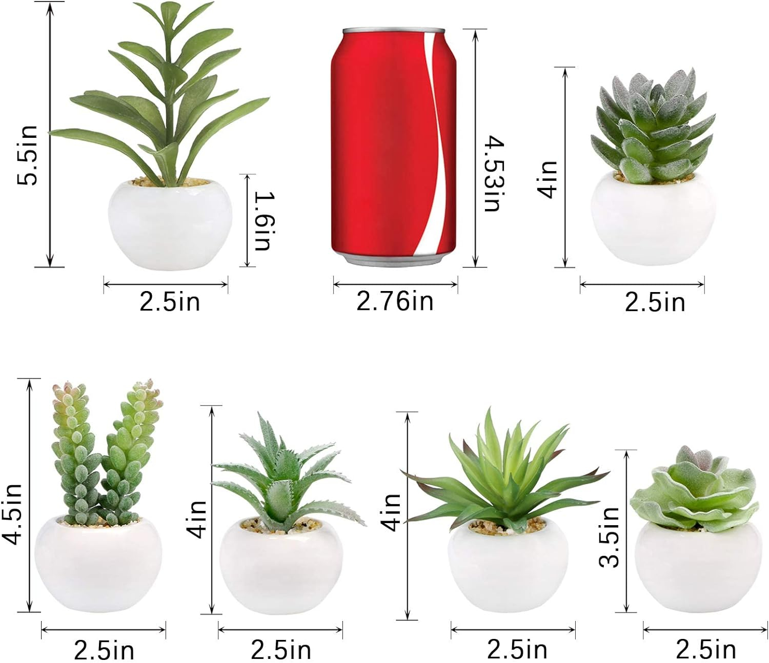 Set of 6 Green Artificial Succulents in White Ceramic Pots
