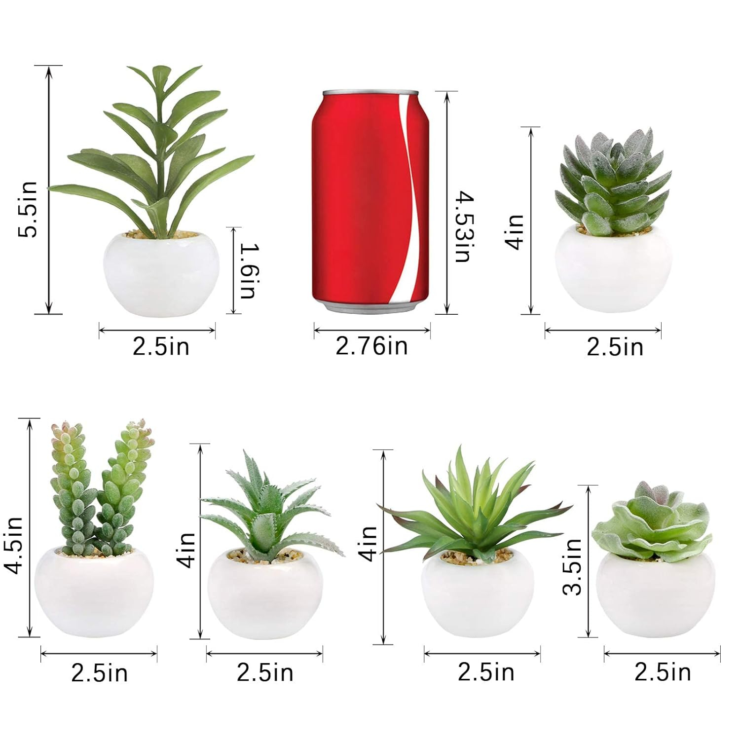 GREENTIME Set of 6 Succulents Plants Artificial in Mini White Ceramic Pots Small Fake Succulents Plant Faux Indoor Decor Windowsills Bedroom Desk Bathroom Office Home Decoration