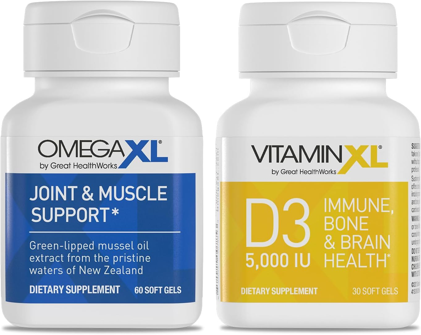OmegaXL Joint Support Supplement - Natural Muscle Support, 60 Softgels & VitaminXL D3 High Potency Daily Vitamin D 5000 IU 125mcg Immune Support Supplement (30 Softgels)