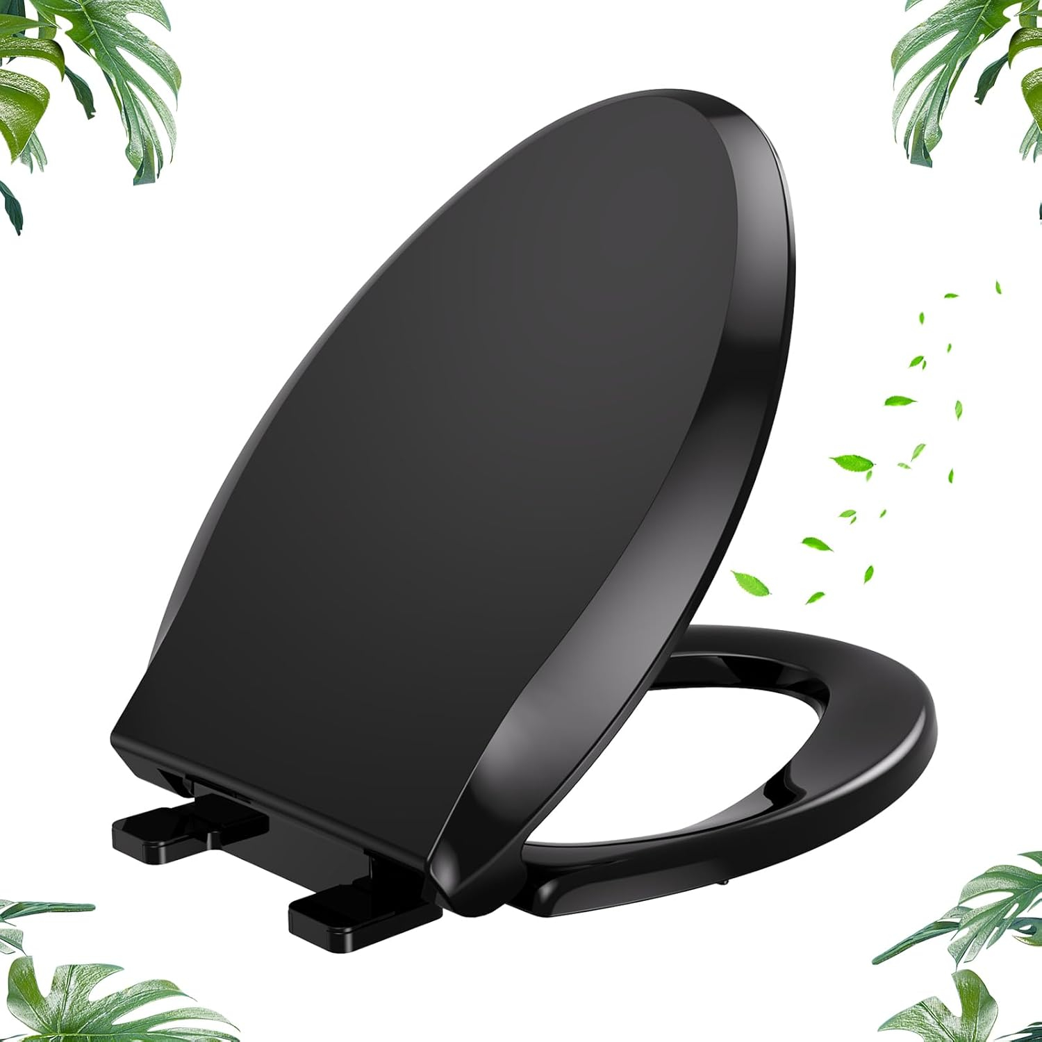 Elongated Toilet Seat, Slow Soft Close, Oval(Oblong) Toilet Seat For Elongated Toilets, Quiet-Close Lid And Seat, Easy To Install And Clean, Never Loosen, Black(18.5)