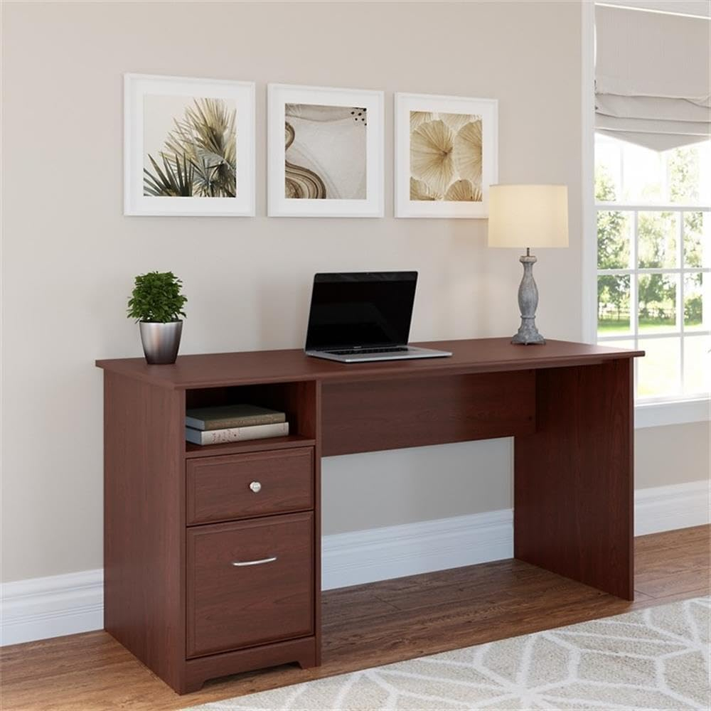 Bush Furniture Cabot 60" Computer Desk with Storage, Harvest Cherry