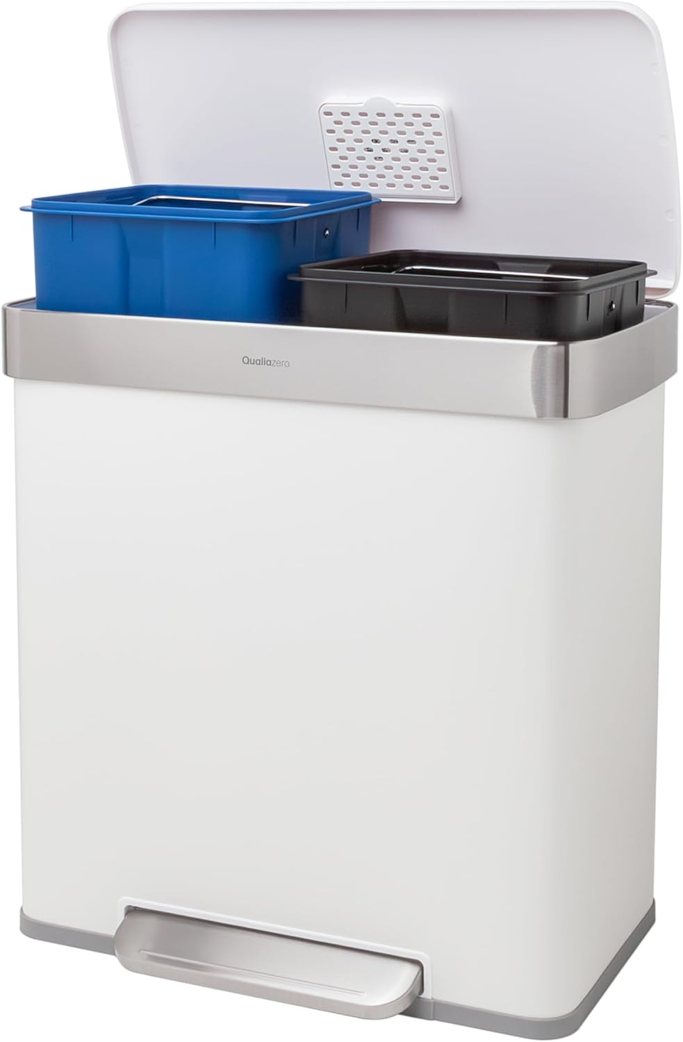60L White Stainless Steel Commercial Step Trash Can with Dual Compartments
