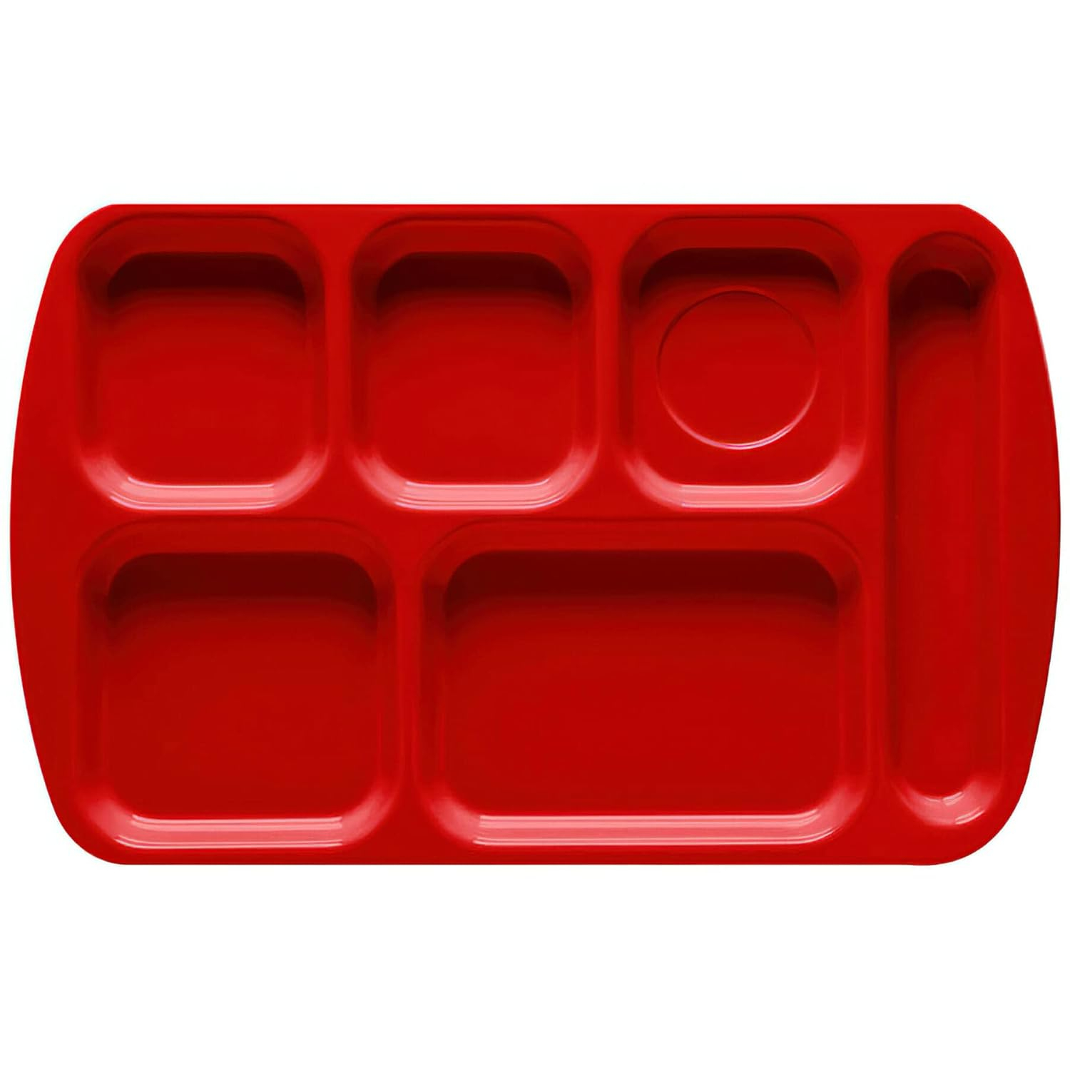 G.E.T. 6 Compartment School Cafeteria Tray, Right Handed, 10" x 15", Red (4 Pack)