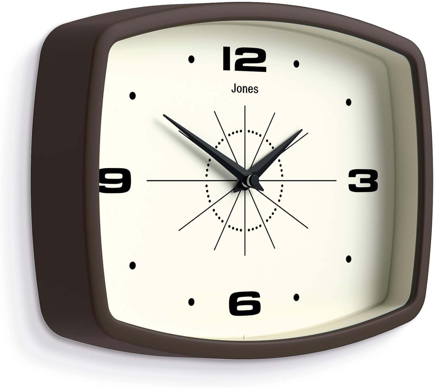 JONES CLOCKS® Movie Wall Clock | Retro Rectangular Clock | 10 inch | Mocha Brown | Cool Designer Look for Kitchen, Living Room or Office