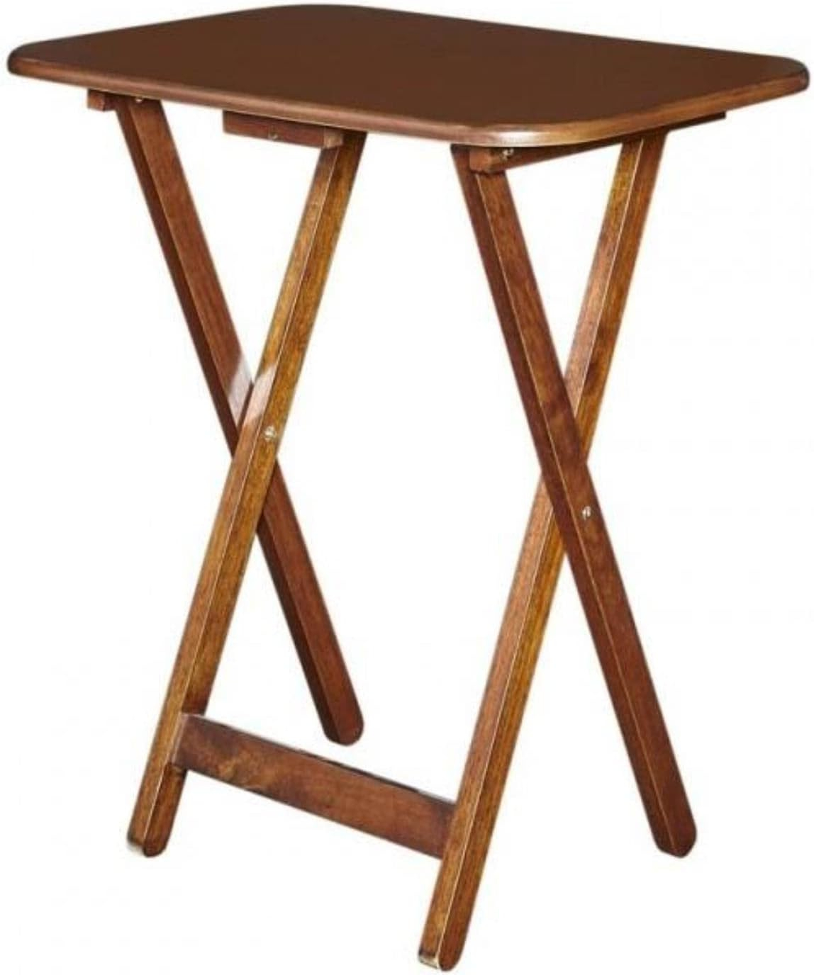 Linon Burke Wood 5 Piece Oversized Tray Table Set Chrome Handle in Dark Cherry