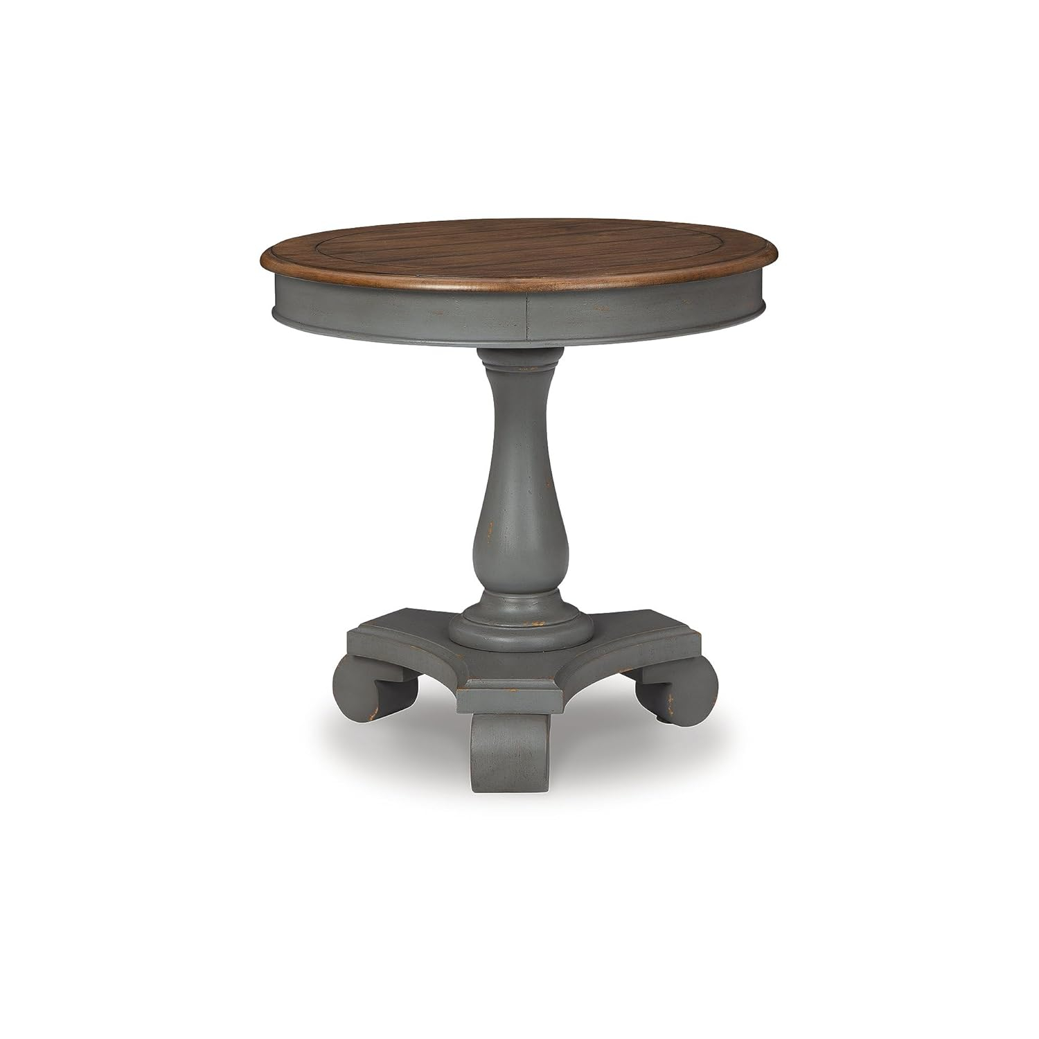Transitional Gray & Brown Round Wood Accent Table, 26.13"