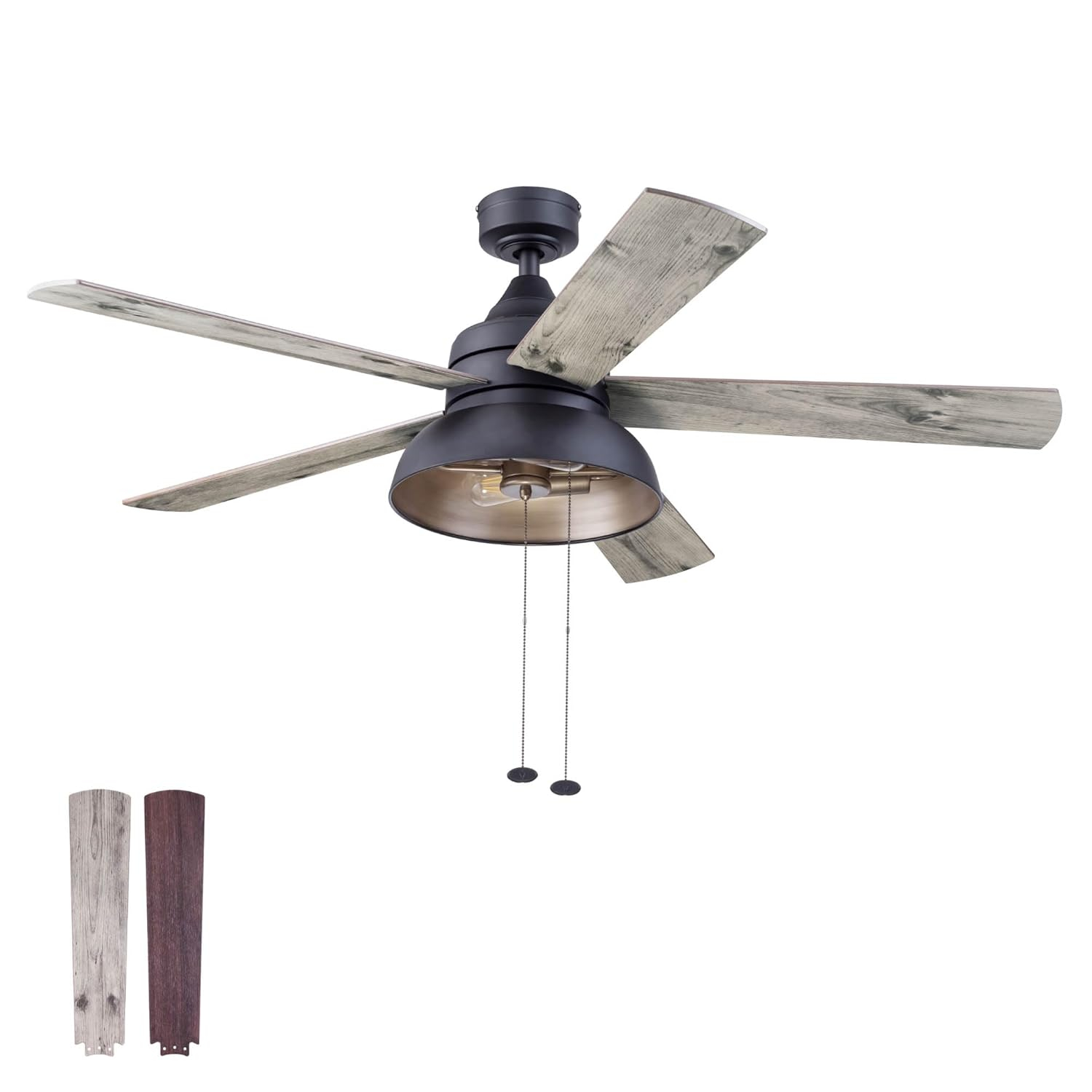 Prominence Home 51659-45 Brightondale 52 in. Industrial Style Indoor Outdoor LED Ceiling Fan with Light - Matte Black