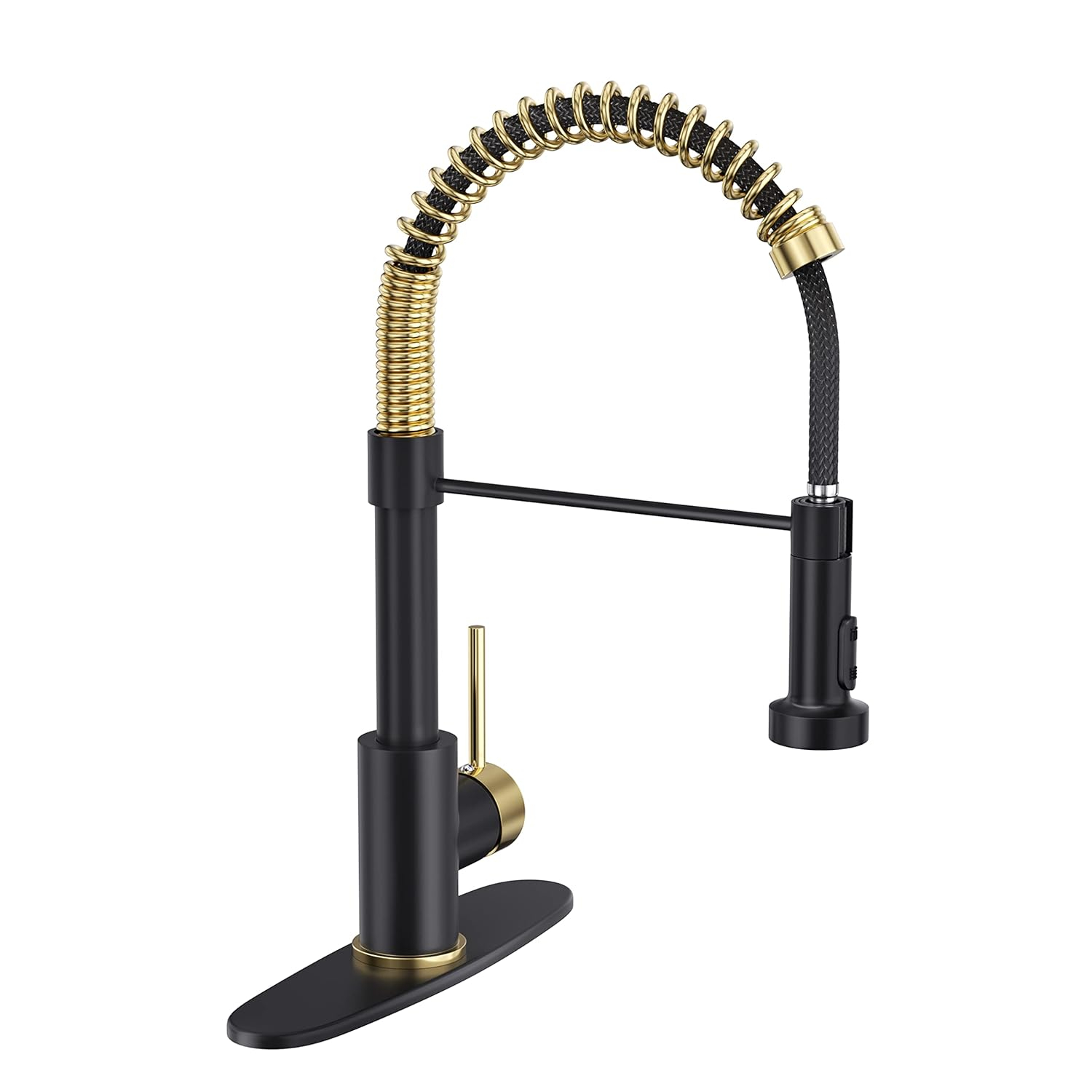 Coliware Kitchen Sink Faucet Brushed Nickel with Pull Down Sprayer, Stainless Steel Spring Kitchen High Arc Commercial Faucets with Deck Plate 1 or 3 Hole