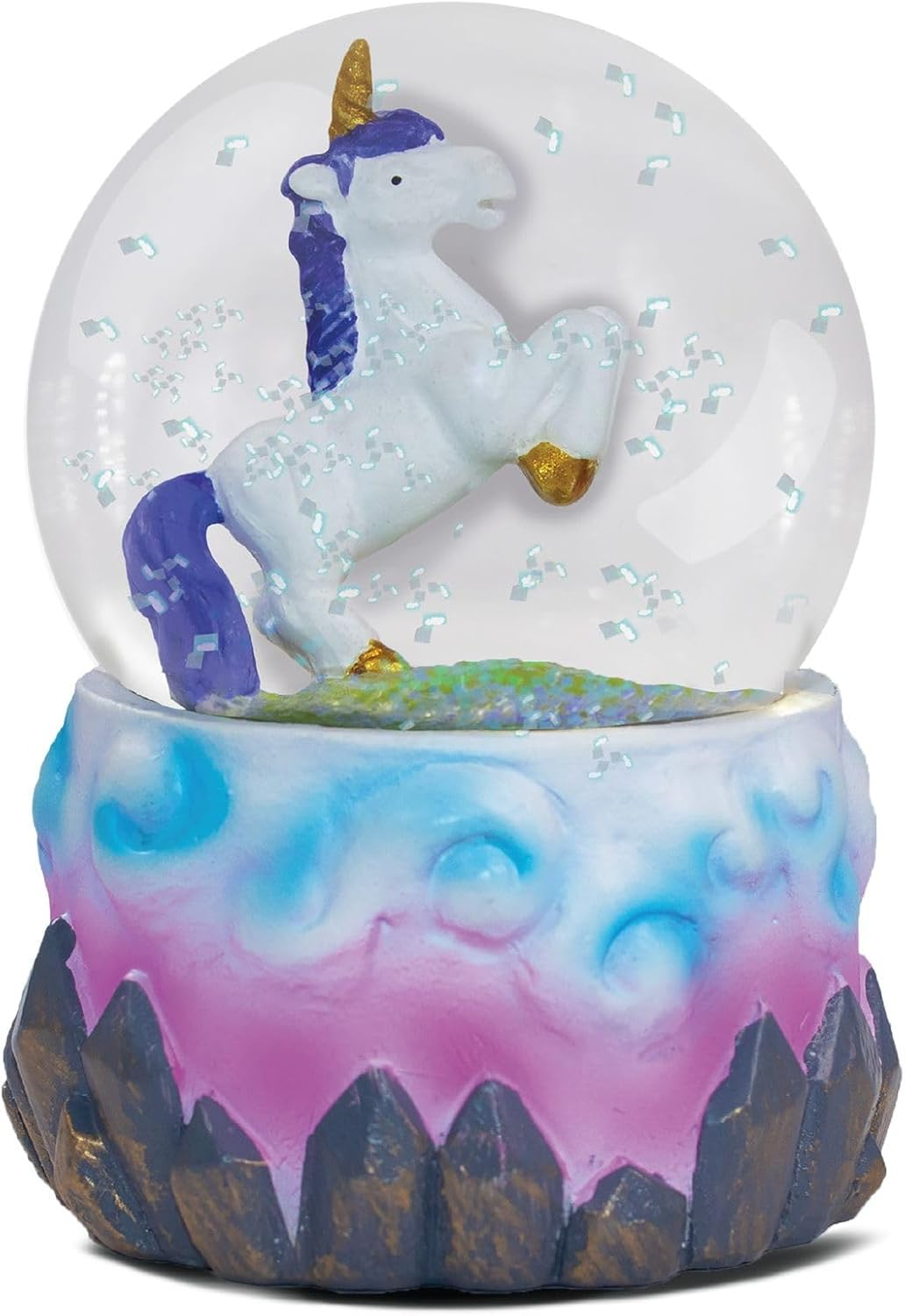 Small White and Purple Unicorn Glass Water Globe with Resin Base