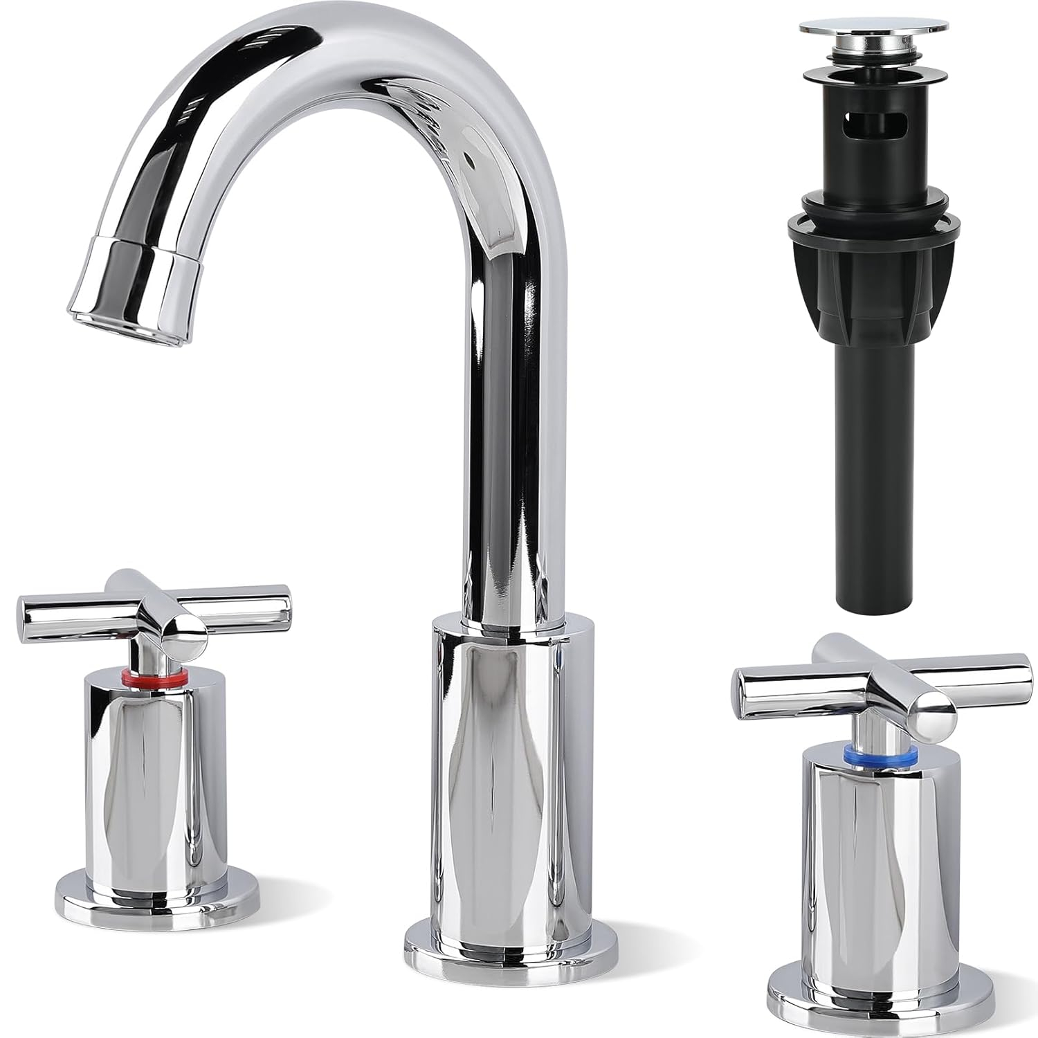 GXCROR Bathroom Faucets for Sink 3 Hole,2-Handle 8 inch Widespread Bathroom Sink Faucet with Pop Up Drain, Brushed Gold Basin Faucet Mixer Taps