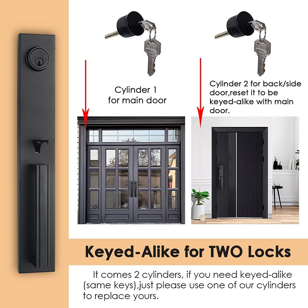 TMC Iron Black Front Double Door Handleset(Keyed&Dummy Set, Matte Black)