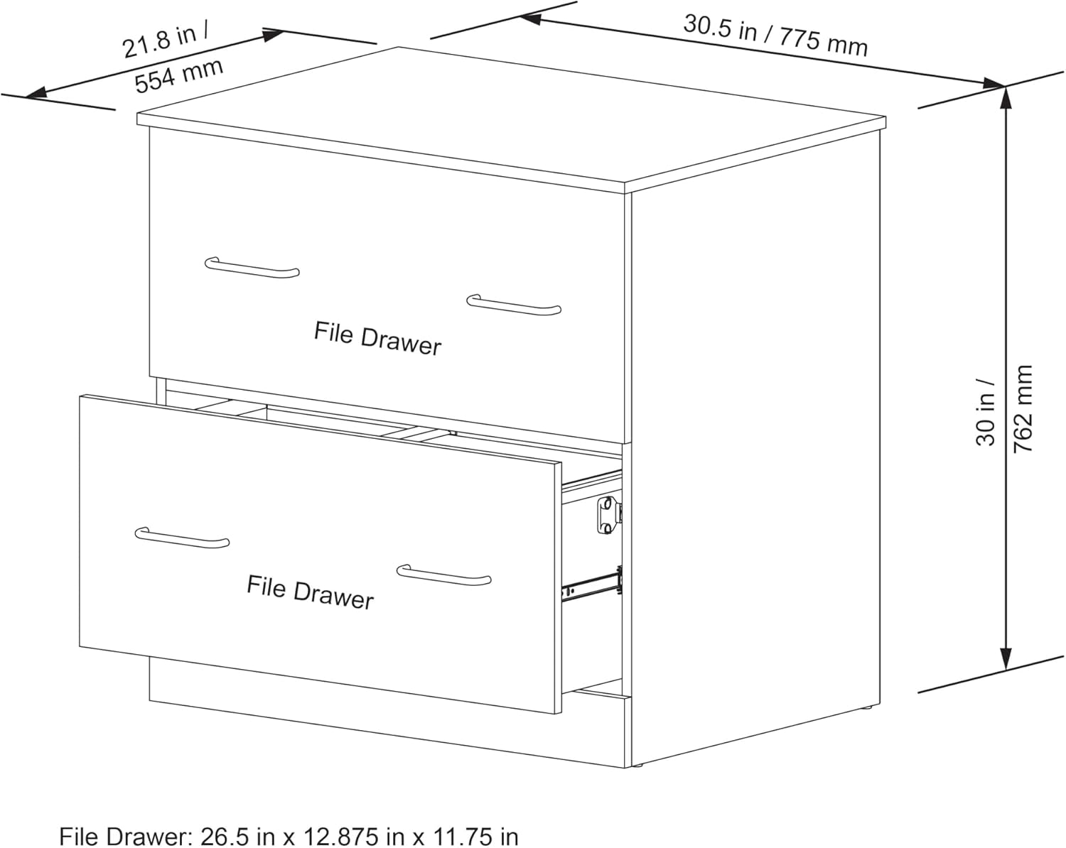 Realspace® Peakwood 30-1/2"W x 21-4/5"D Lateral 2-Drawer File Cabinet, Smoky Brown