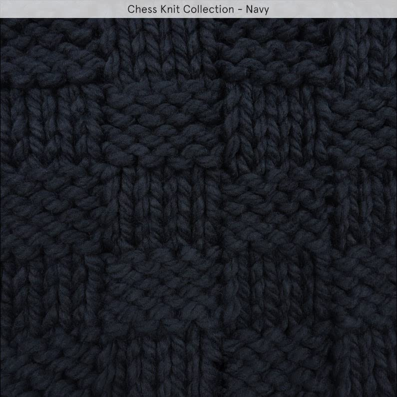 HiEnd Accents Chess Knit Dutch Euro Pillow with Feather Insert, 28x38 inch, Navy Solid Color, Modern Farmhouse Rustic Style Soft Cozy Luxury Throw Decorative Accent Pillow