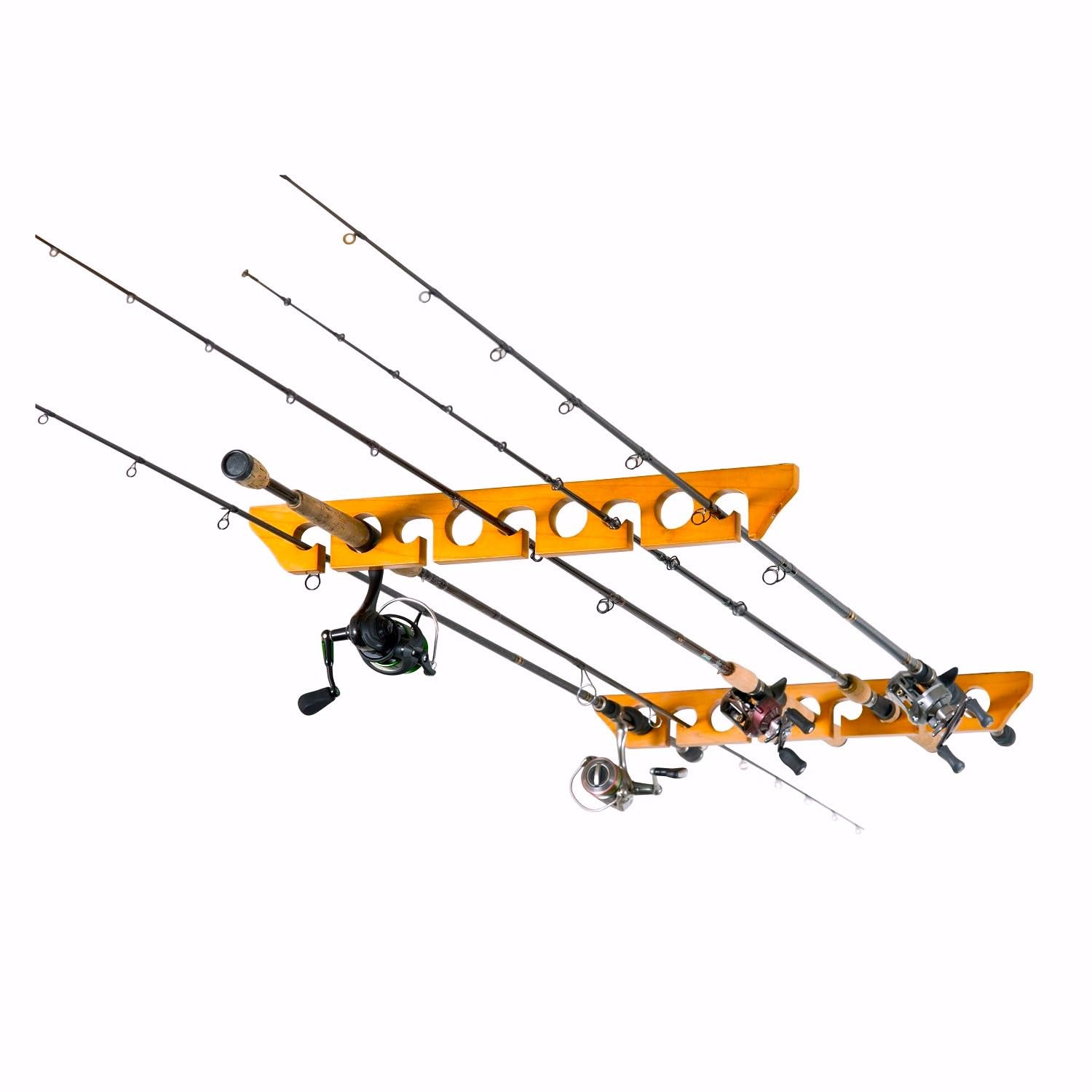 Old Cedar Outfitters Solid Pine Horizontal Ceiling Rack for Fishing Rod Storage, Holds up to 9 Fishing Rods, CPR-009