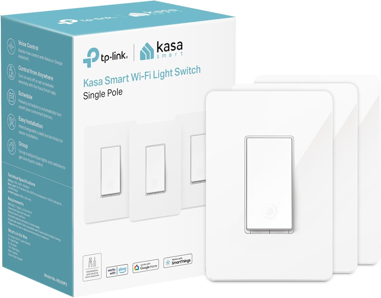 White Polycarbonate Wireless Smart Light Switch with Timer, 3-Pack