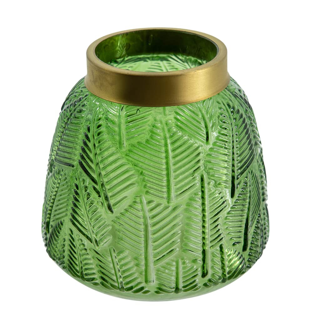 A&B Home Glass Vase with Vintage Green Leaf Pattern, Table Accent, 6 inches