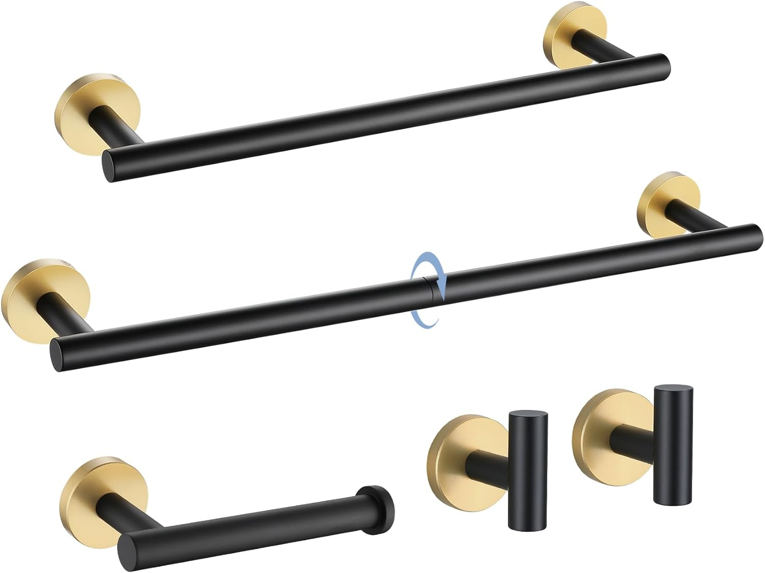 5 Pieces Black Gold Bathroom Hardware Set, 23.6 Inches Bathroom Towel Rack Set Bath Towel Bar Set, SUS304 Stainless Steel Bathroom Accessories Kit Wall Mounted
