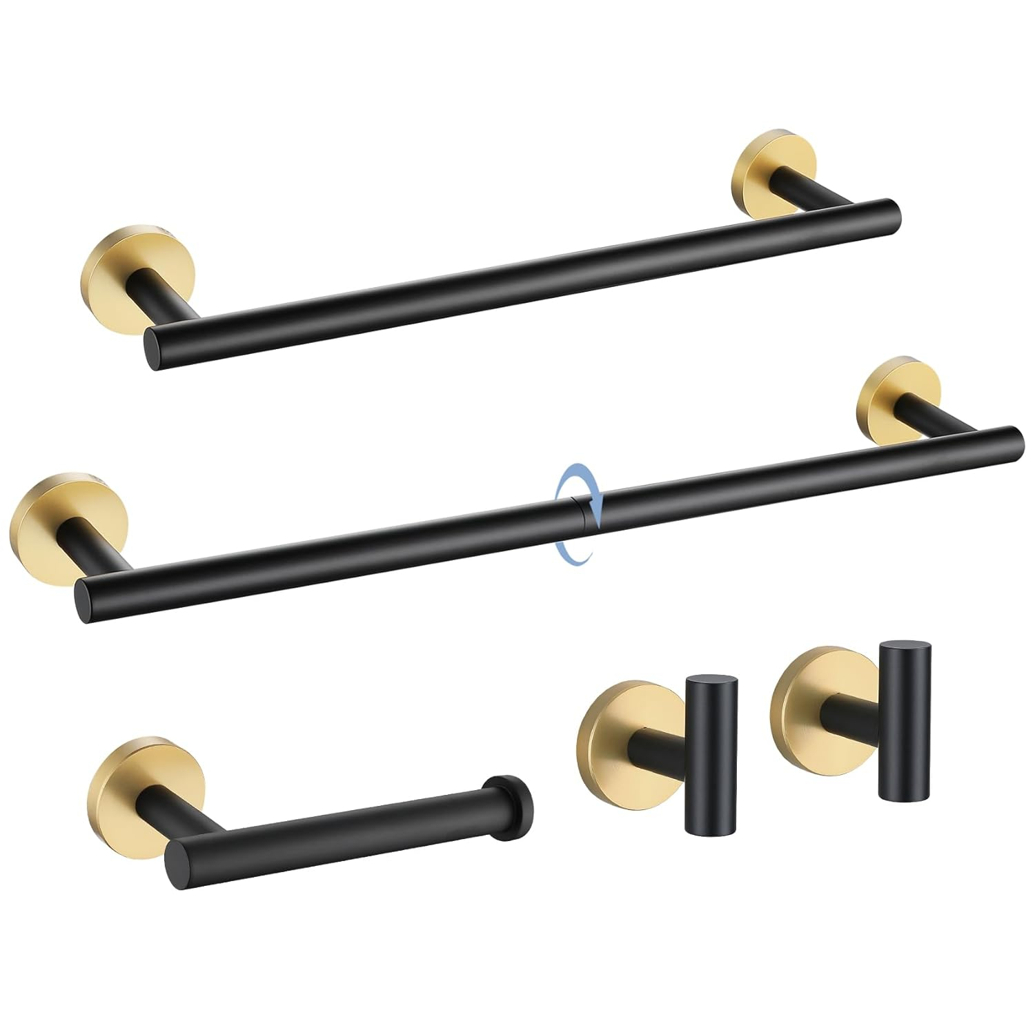 5 Pieces Black Gold Bathroom Hardware Set, 23.6 Inches Bathroom Towel Rack Set Bath Towel Bar Set, SUS304 Stainless Steel Bathroom Accessories Kit Wall Mounted