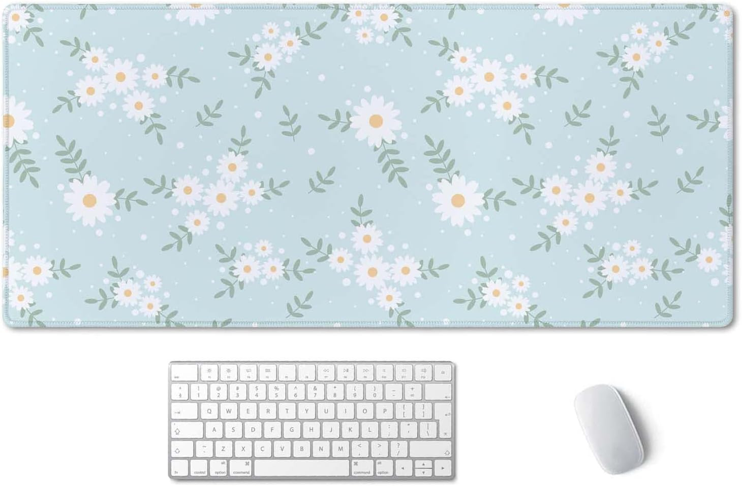 SSOIU Cute Spring Flowers Desk Mat, White Daisy Flower Mat, Extra Large Home Office Cute Accessories, Extended Mouse Pad, XXL Gaming Mouse Pad 35.5" X 15.7"