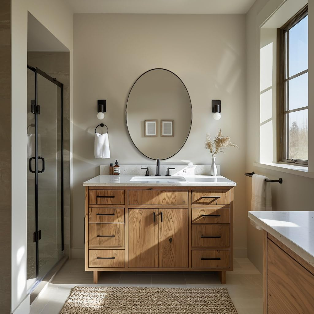 ANDY STAR Modern Decorative 22 x 30 Inch Oval Wall Mounted Hanging Bathroom Vanity Mirror with Stainless Steel Metal Frame, Brushed Bronze