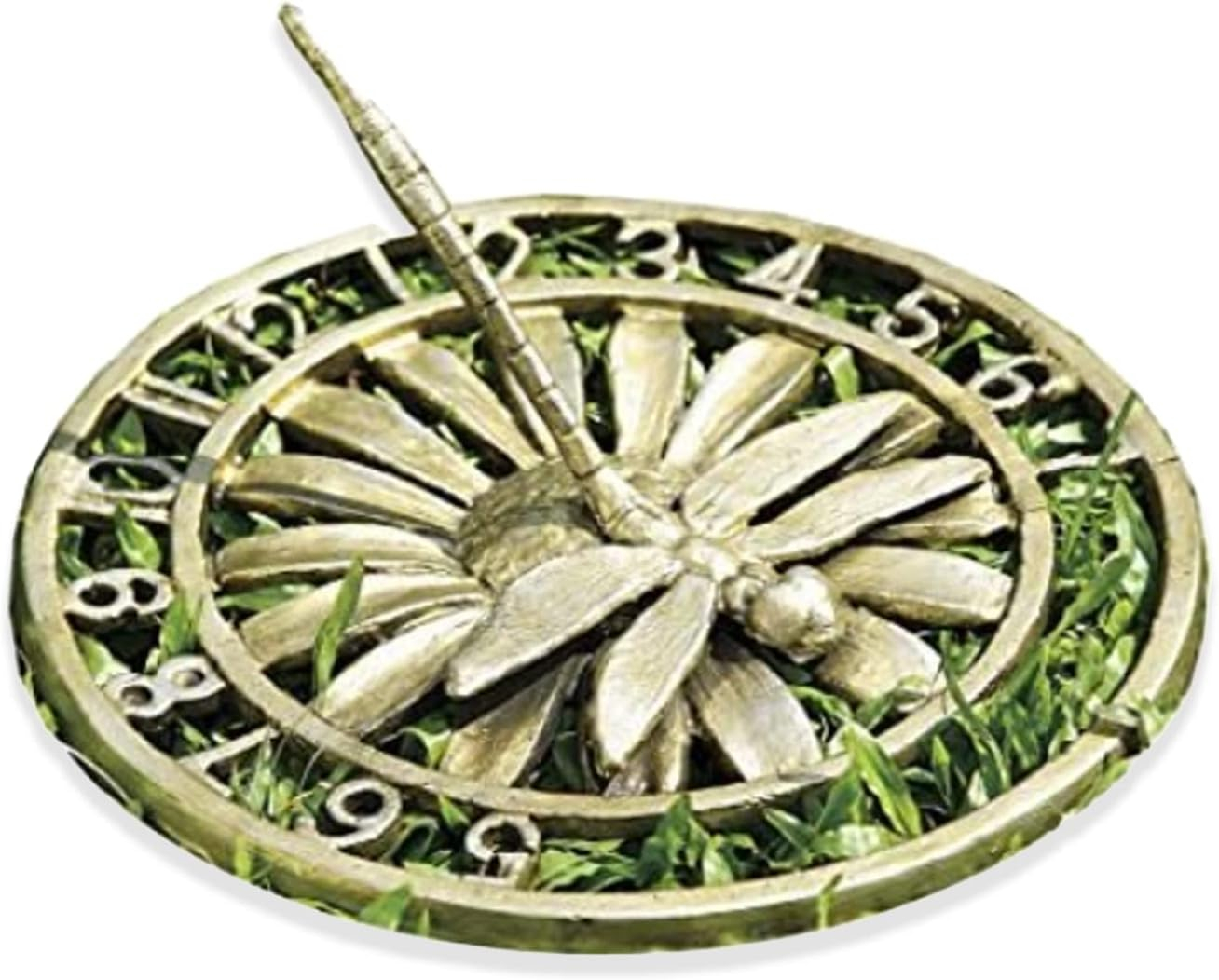 Large Gold Cast Iron Dragonfly Outdoor Sundial Clock