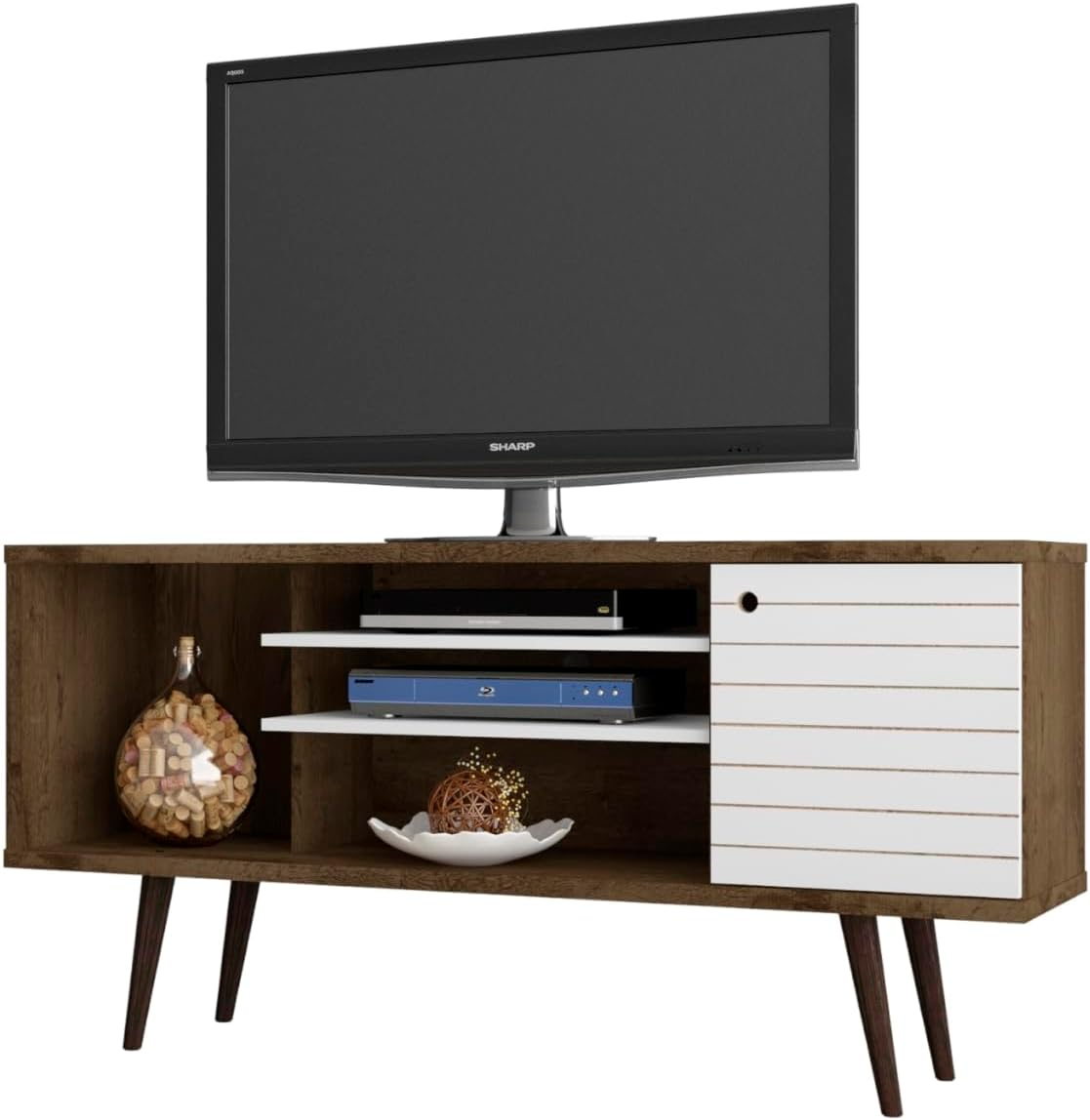 Manhattan Comfort Liberty 53 Inch Mid Century Modern TV Stand, Rustic Brown