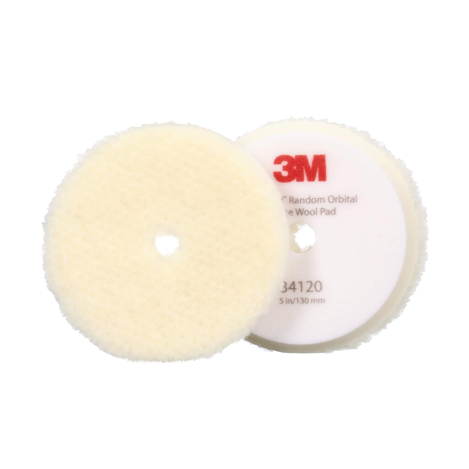 3M Perfect-It Random Orbital Coarse Wool Compounding Pad 34120, 5 Inch (130 mm), White, 2 Pads/Bag