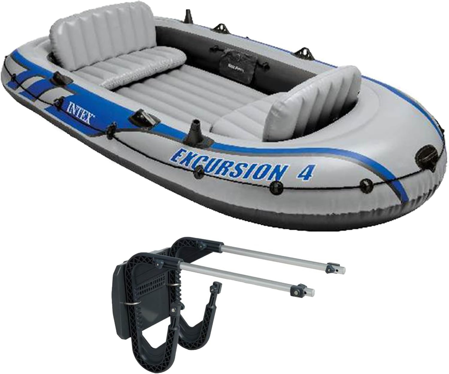 Intex Excursion 4 Inflatable Raft 4-Person 124x65 inches with Motor Mount Kit, Oars and Pump
