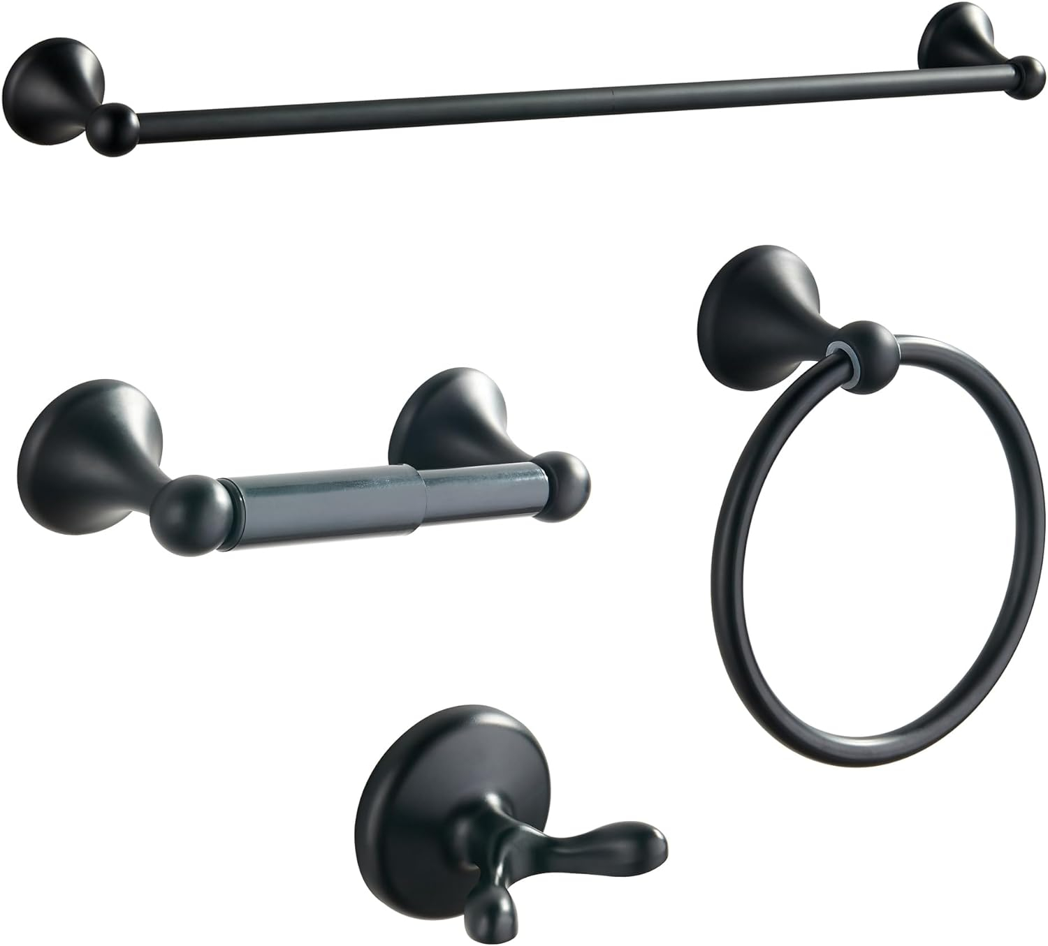 BGL Bathroom Hardware Set Matte Black Adjustable Expandable Towel Bar 4-Piece Bathroom Accessory Set Wall Mounted Robe Hook Toilet Paper Holder Towel Ring Towel Bar