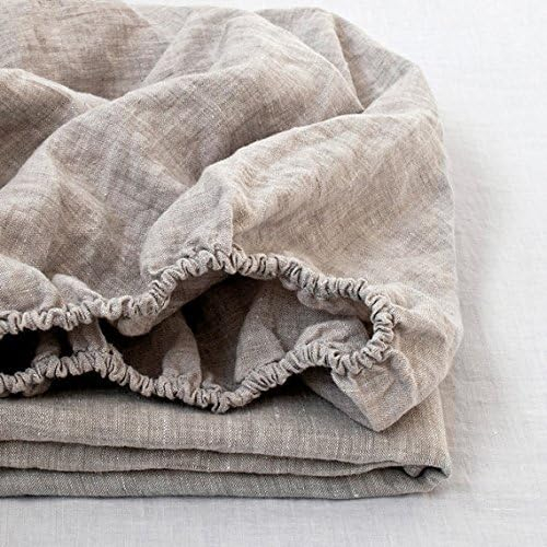 Queen Size Natural Linen Fitted Sheet with Deep Pockets